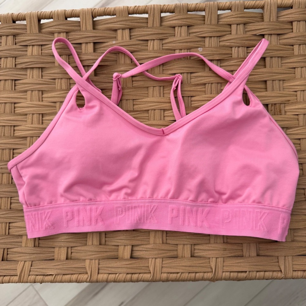 Victoria's Secret PINK Active Sports Bra Pink Double Strap Adjustable M Barbie